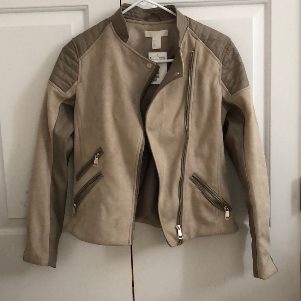 Taupe faux suede HM biker jacket